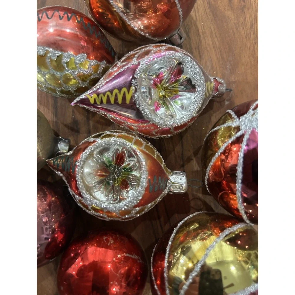 Vintage 1940s/1950s MCM Indented Glass Christmas Ornaments Lot of 9 Estate Find‎